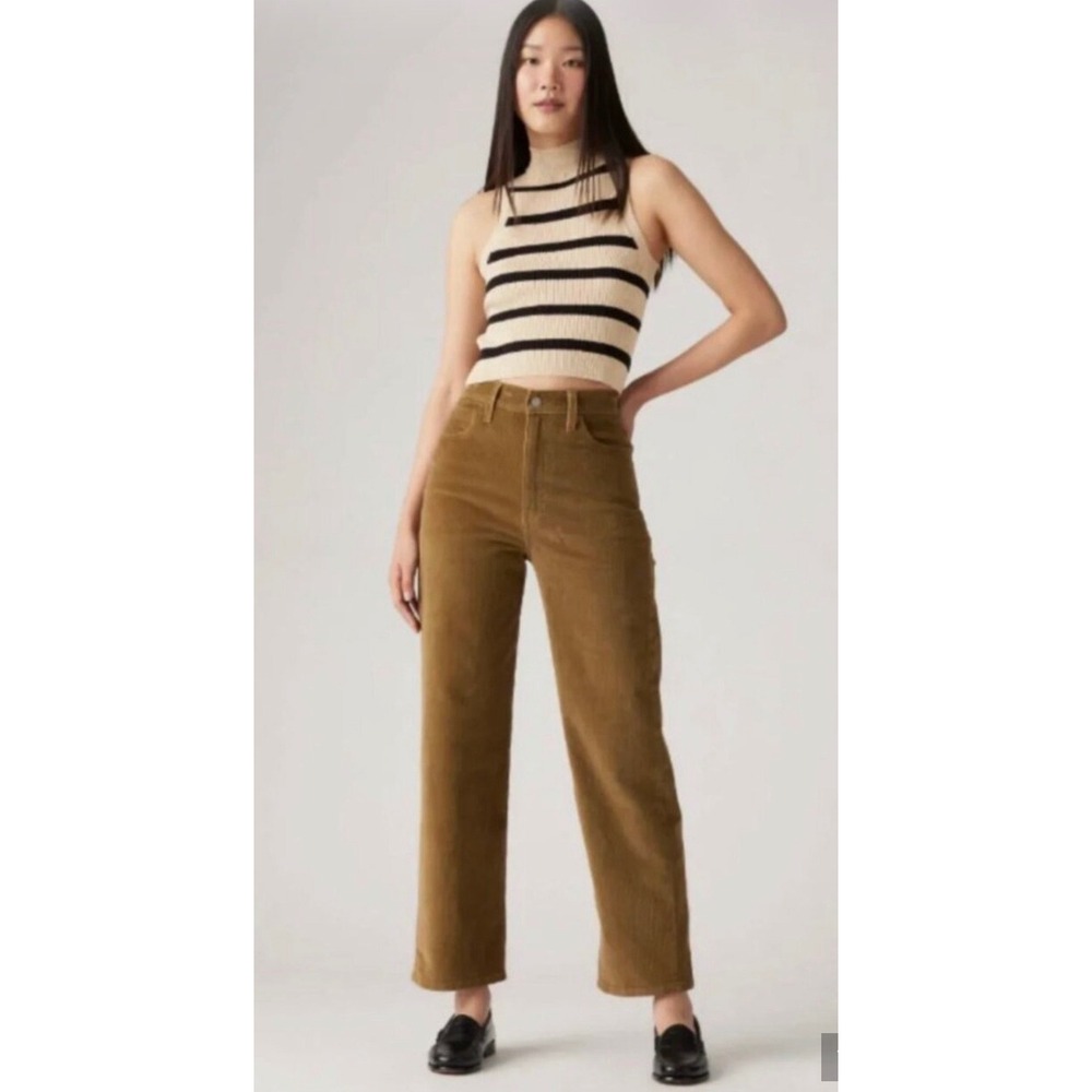 Levi's Premium Ribcage Straight Ankle Corduroy Jeans Women 25 x 27 Ermine Brown